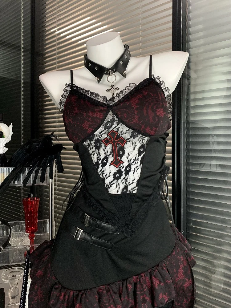 Gothic Sle Hell Ro Original k Cross Halloween-kostuum ort rokset voor trendy meisjes V-Ne polyestervezel ort broek