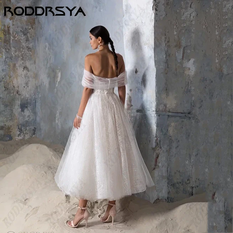 RODDRSYA Boho Wedding Dresses for Woman Elegant Boat Neck Sleeveless A-Line Bridal Gowns Sexy Backless Tulle Vestidos De Novia