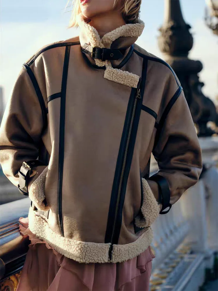 

Ele Double-Sided Casual Jaet Collared ort Outerwear for Women New Autumn 2025 Zipper Closure Long Sve Ladies Coat