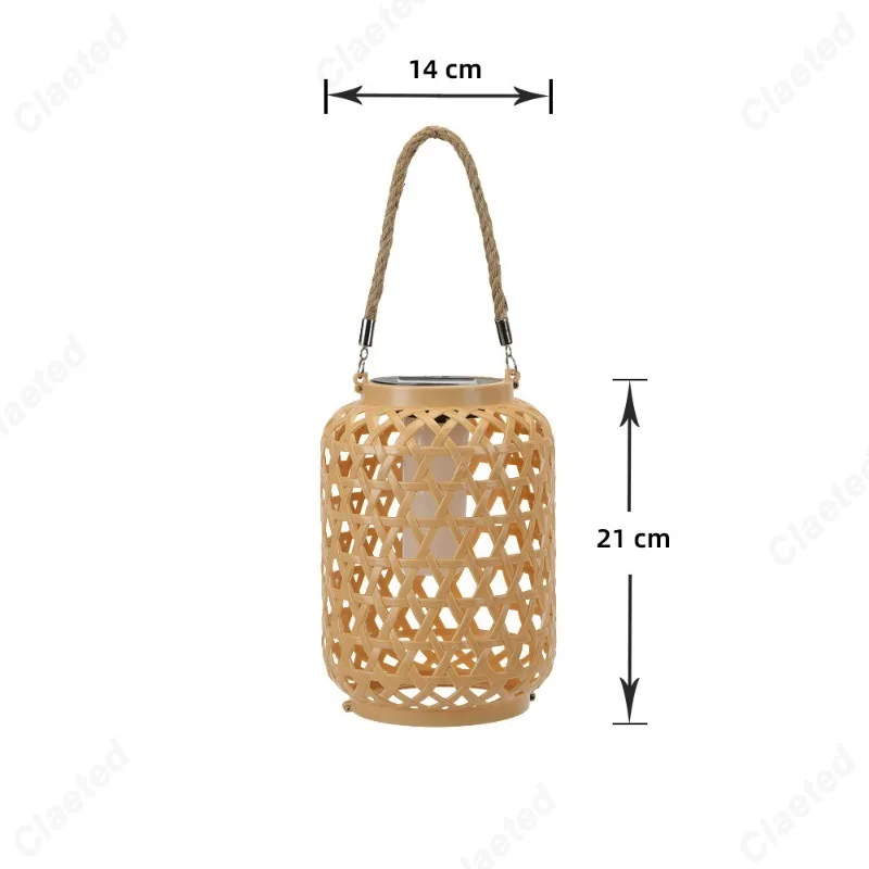 LED Solar Powered Bamboo Weaving Lantern Outdoor Courtyard Balcony Garden Decorative Atmosphere Lighting Fixtures