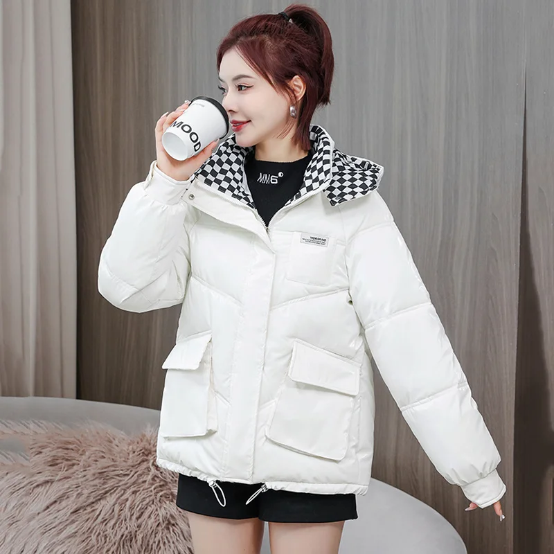 Women's Thick Warm Parka with Detachable Hat, Down Cotton-Padded Jacket, Female Overcoat, Outerwear, New, Winter, 2023