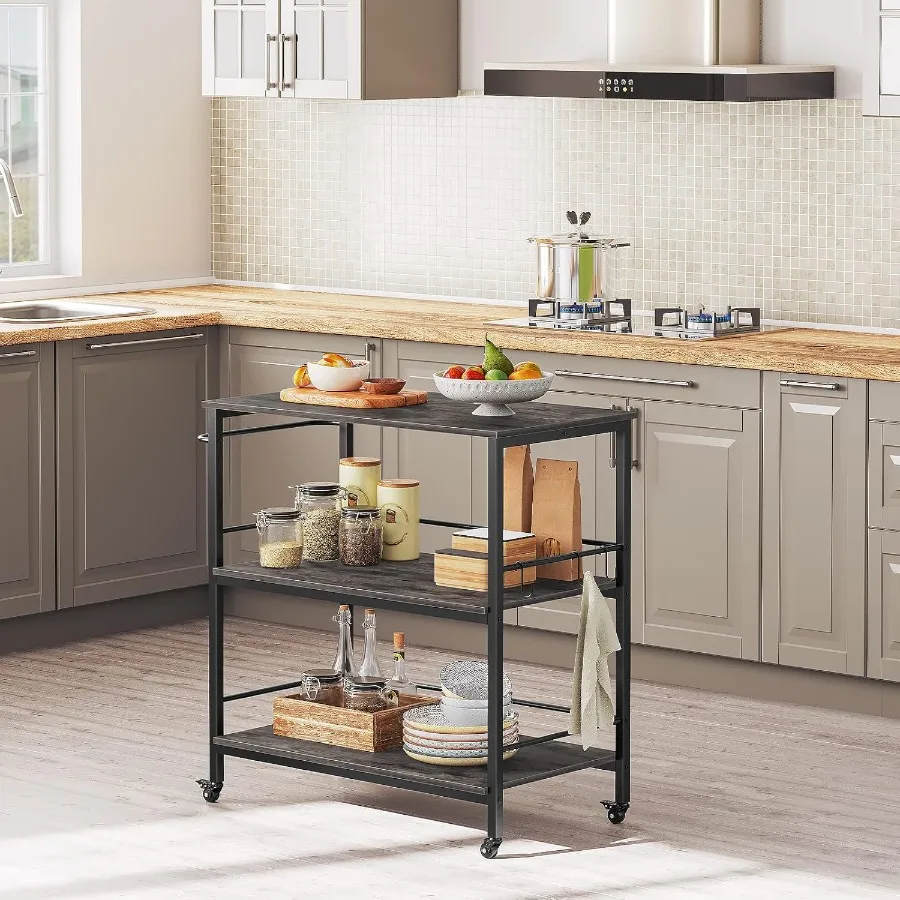 جزيرة المطبخ مع جزيرة المطبخ الصناعية للتخزين على عجلات وحاويات جانبية عربة مطبخ من 3 طبقات مع محطة عمل كبيرة S