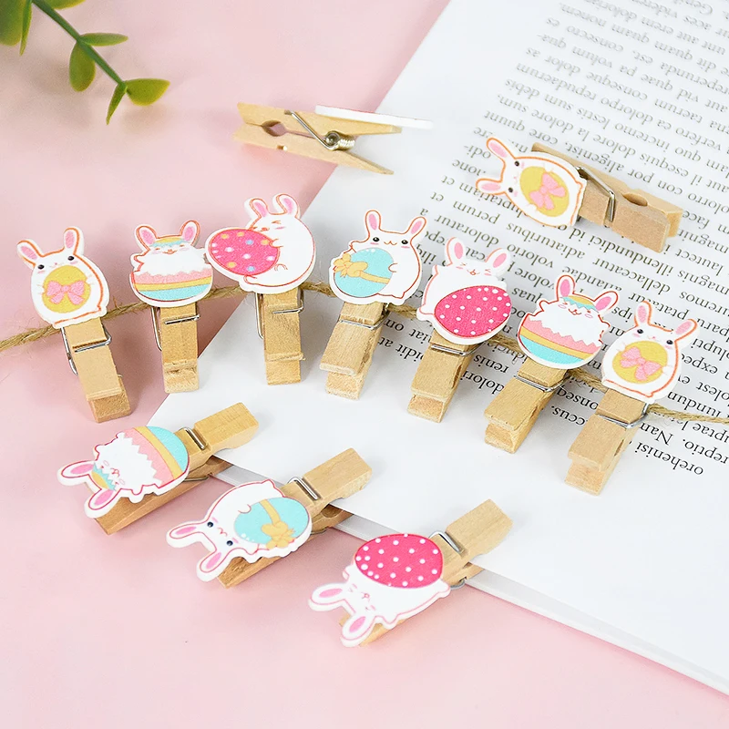 10pcs Easter Wooden Clips Cute Rabbit Wood Photo Clips Happy Easter Home Decoration Wedding Birthday Party Craft Pegs Clothespin