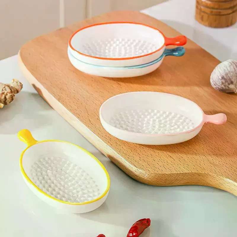 Style Ceramic Garlic Grater Plate Porcelain Ginger Wasabi Grinder With Spout Kitchen Tool For Making Paste Japanese