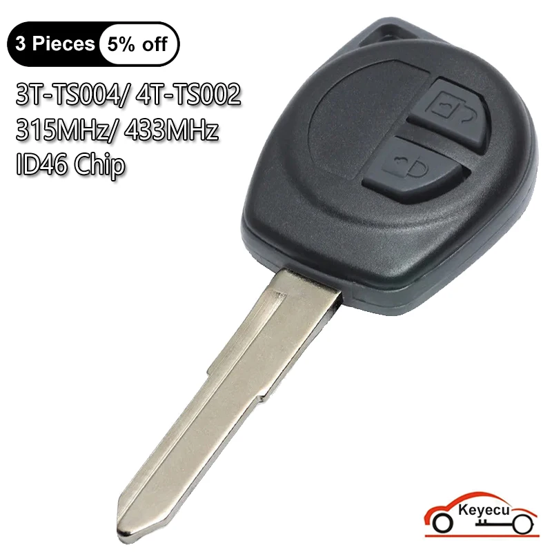 

KEYECU 2 Buttons 315MHz 433MHz ID46 Chip for Suzuki SX4 2007 2008 - 2013 Auto Remote Control Key Fob P/N: 3T-TS004 / 4T-TS002