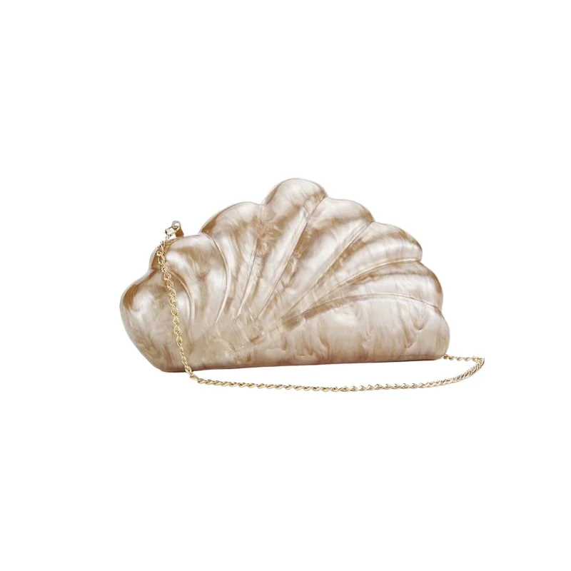 

Fashion Irregular Shell Fan-shaped Women Clutch Bag Stone-textured Imitation Wedding Party Evening Acrylic Bag Hard Material
