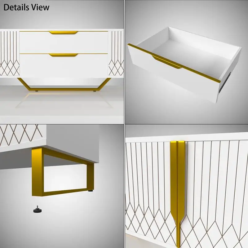 وحدة تحكم تلفزيون حديثة مع خزائن تخزين، حامل تلفزيون بتصميم منحوت بأرجل معدنية، مركز ترفيه بمساحة تخزين كبيرة