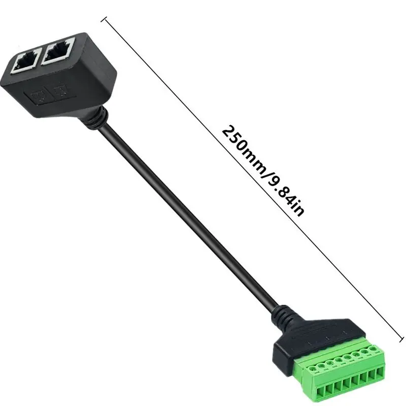 Double RJ45 Female 8P8C Network Port to 8-Core Soldering Free Terminal Line CAT6 Network Pure Copper Straight Through Line 25cm