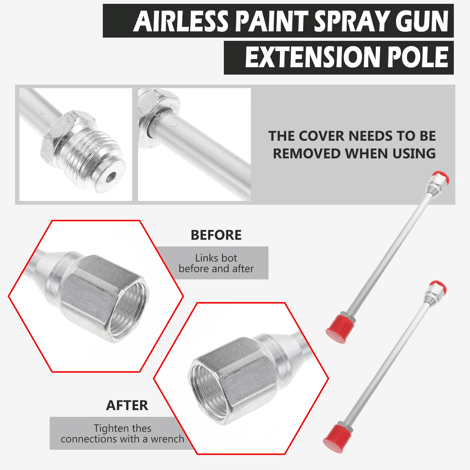 Varilla de extensión Universal para pulverizador de pintura, aleación de aluminio, máquina de pulverización sin aire, poste de extensión para áreas duras de alcance, 2 uds.