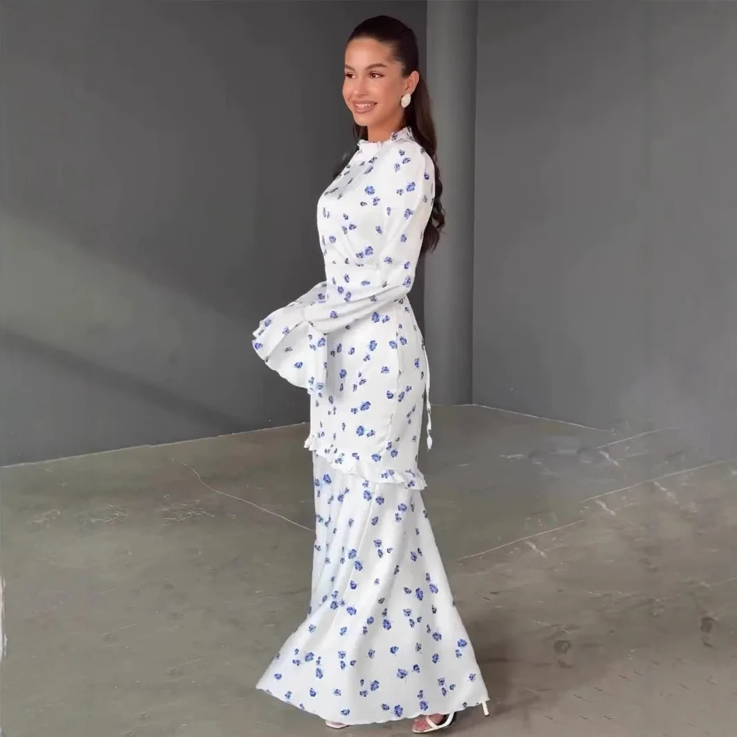 Ele Floral Lace Hem Long Slimming Dr Fre Gentle Sle Spring 2025 Knitted Acetate Fabric High Waist lectual Women