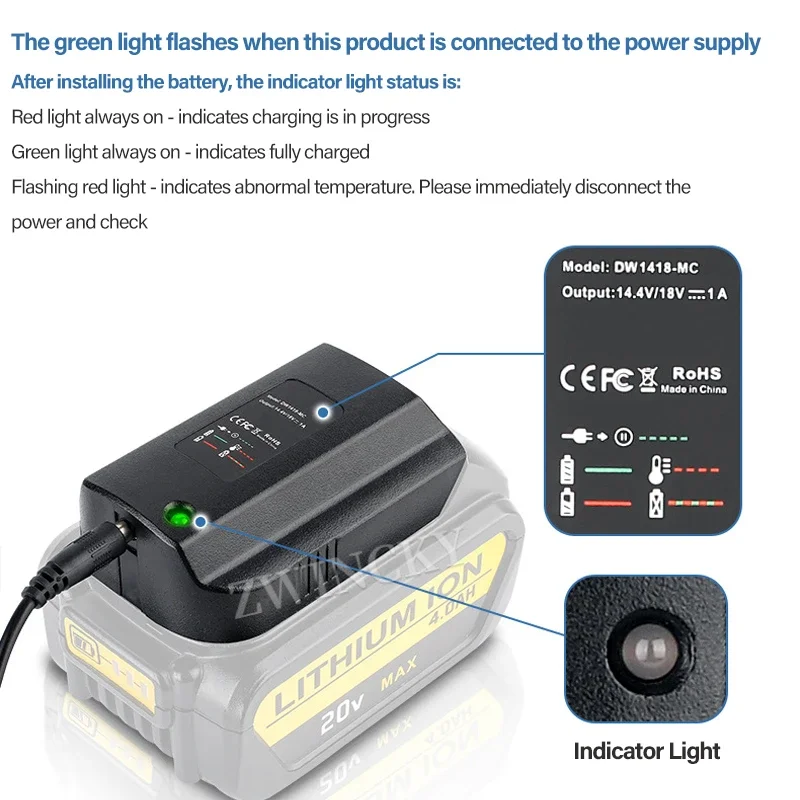 DCB112 1A Lithium Battery Charger For Dewalt 14.4V 18V DCB206 DCB205 DCB204 DCB203 DCB125 DCB127 DCB182 DCB230 Split charger