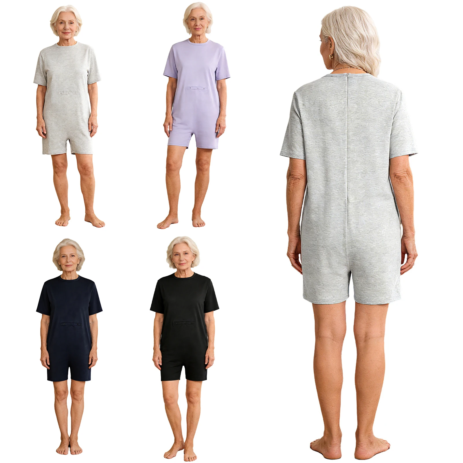 Adult Elderly Anti-strip Adaptive Bodysuit Alzheimer ASD Patient Special Needs Clothing Short Sleeve Jumpsuit Casual Daily Wear