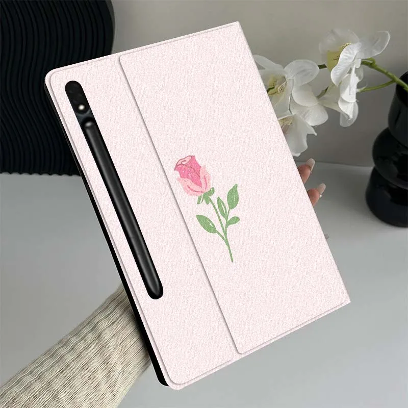 

Cartoon Pink Rose Bud Tablet Case For Samsung Galaxy Tab S7 S8 S9 S10 FE Lite Gift