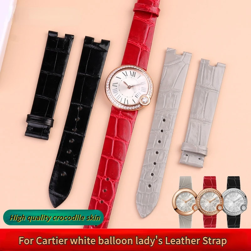 

Crocodile skin Genuine Leather Watch Strap for Cartier White Balloon Women's Watchband grey Red 16*5mm Folding buckle Bracelet