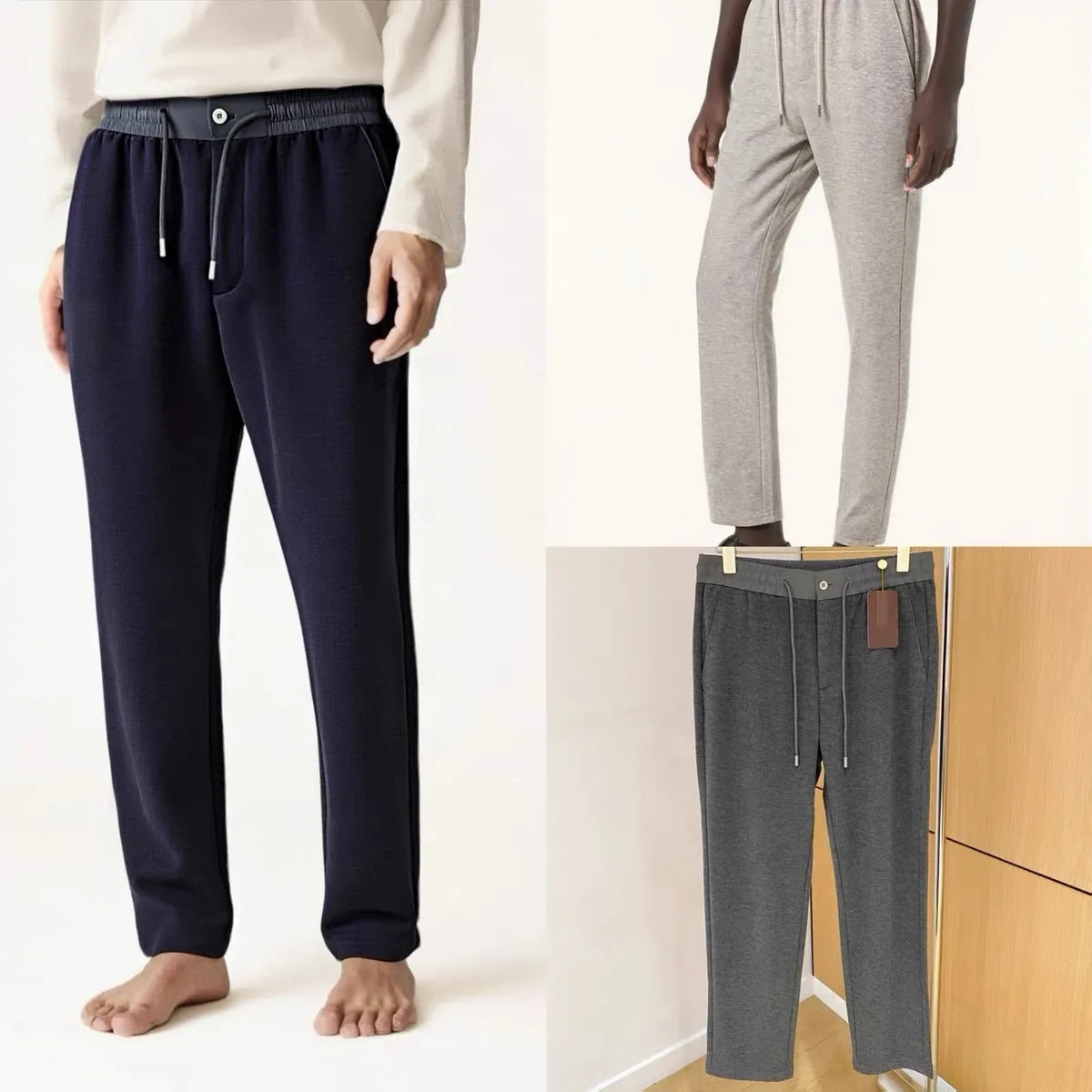 

Men's Autumn Winter New Sle Pure Color Wool Blend Breathable Busin Casual Slim Fit Versatile Straight Leg Casual Pants