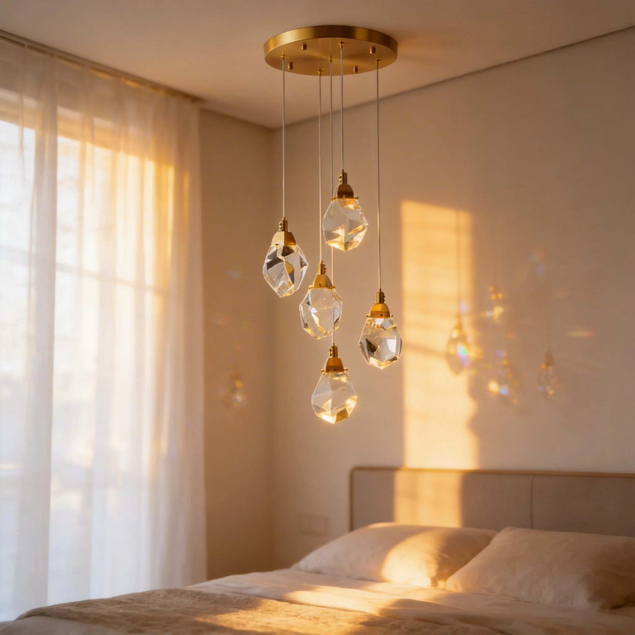 Luxury Diamond Crystal LED Pendant Light Large Staircase Chandelier Golden Lustre Hanging Lamp for Living Room Hall Home Decor
