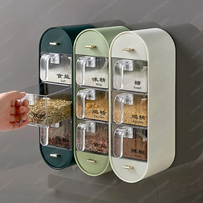 Luxury Kitchen Condiment Set, 6-Jar Countertop Organizer with Spoon - Modern Elegant Storage for Salt, Pepper & Spices