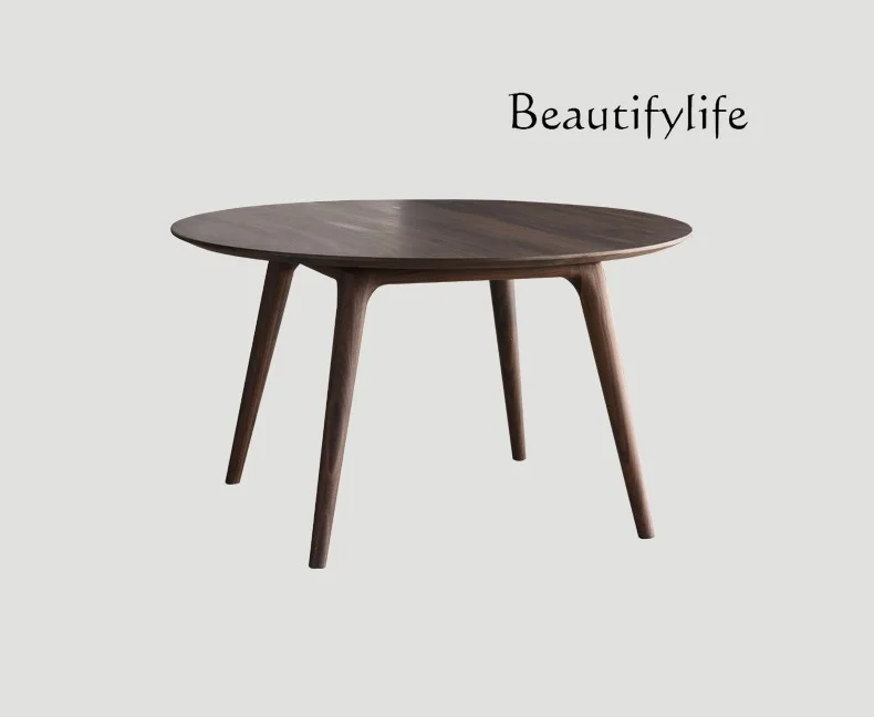 

Nordic Dining Table Large and Small Apartment Type Log Round Table North American Black Walnut Simple Dining Table and Chair