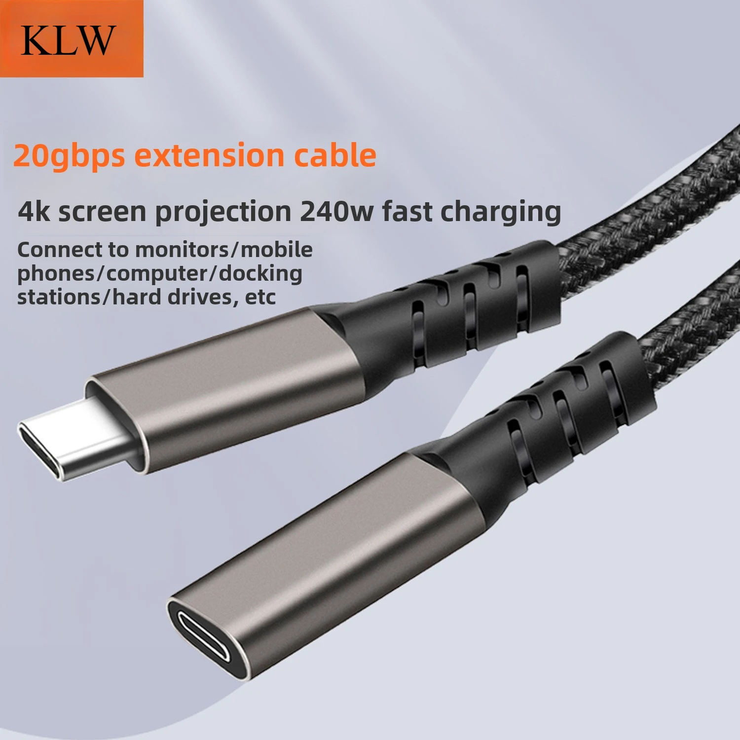 KLW USB Type-C extension cable 20Gbps revolving female 4k projection cable USB3.2 adapter cable 5A PD240W full function