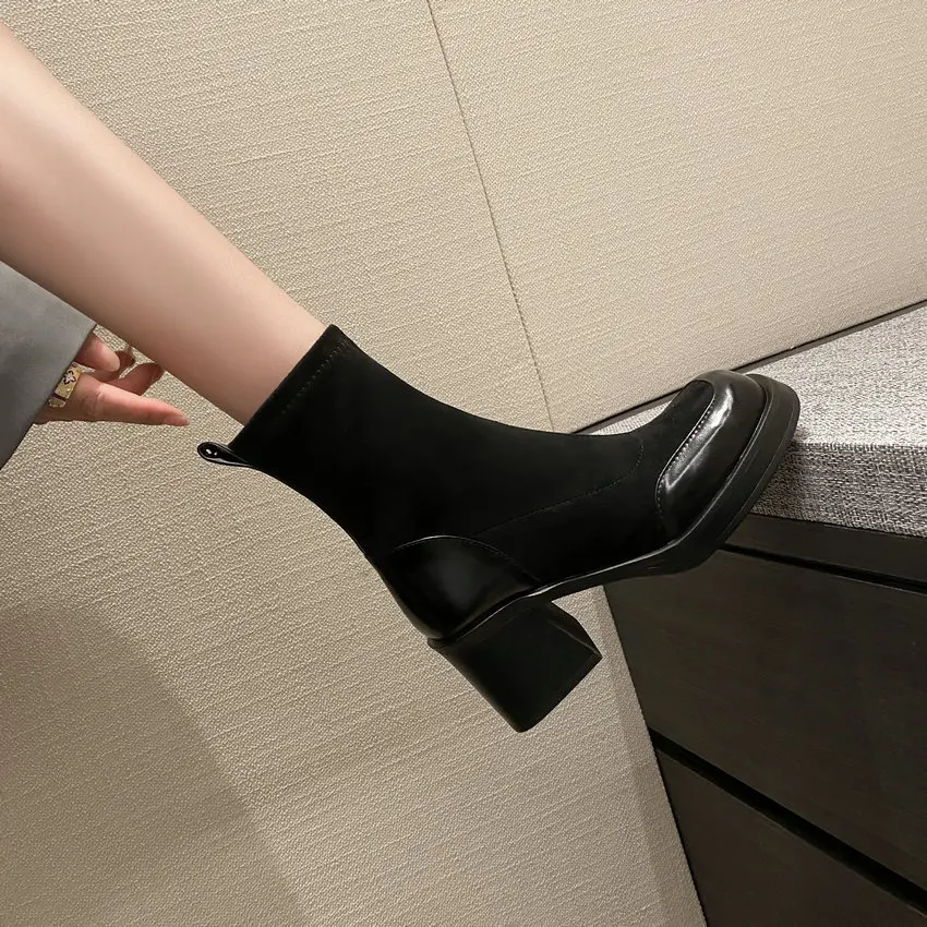 QUTAA 2023 Ankle Boots For Women Fashion Square High Heel Office Ladies Back Platform Shoes Woman Autumn Winter Size 34-40