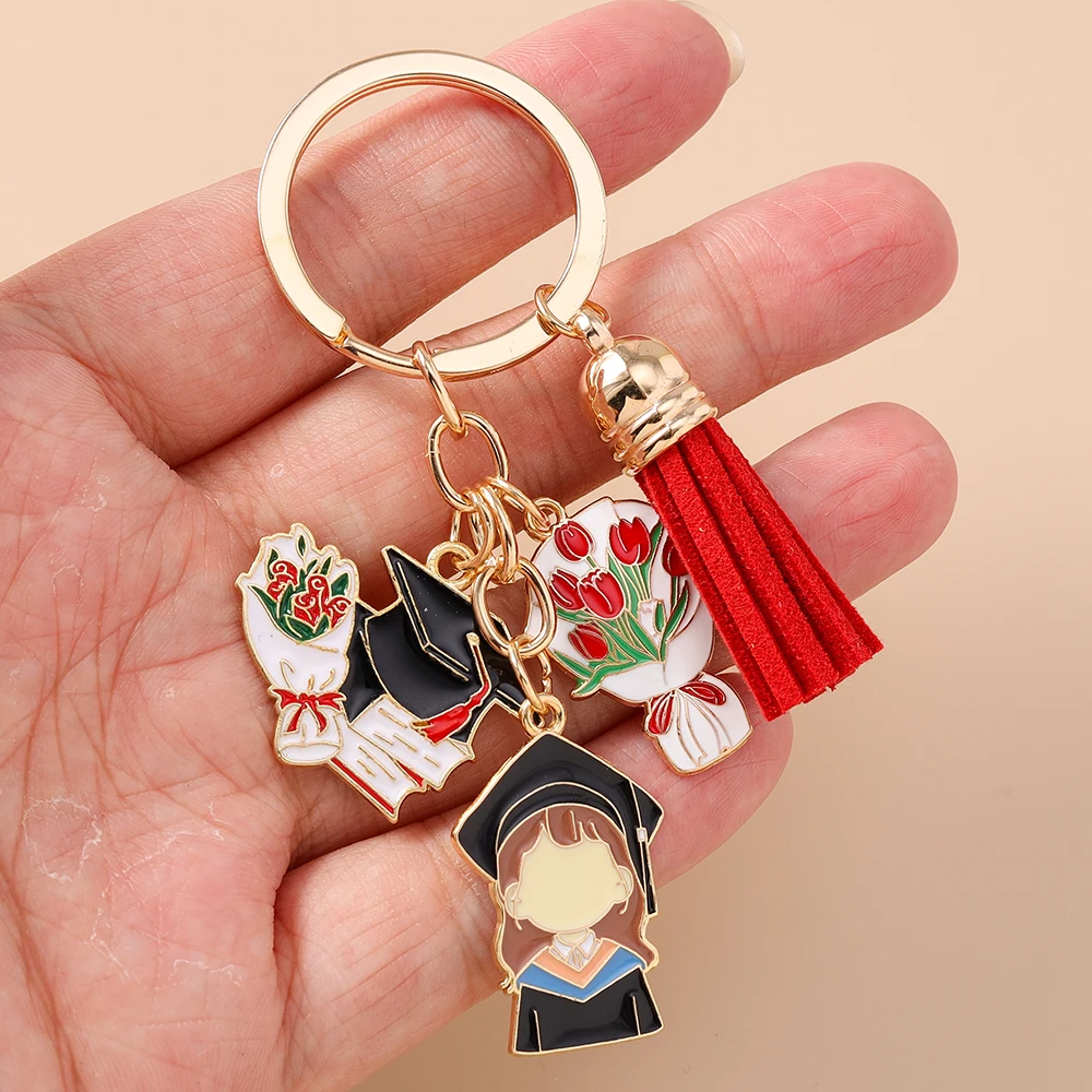 Aihua Cute Graduation Ceremony Flowers Keychain Back To School Graduation Hat Baccalaureate Gown Keyring Pendant Souvenir Gifts