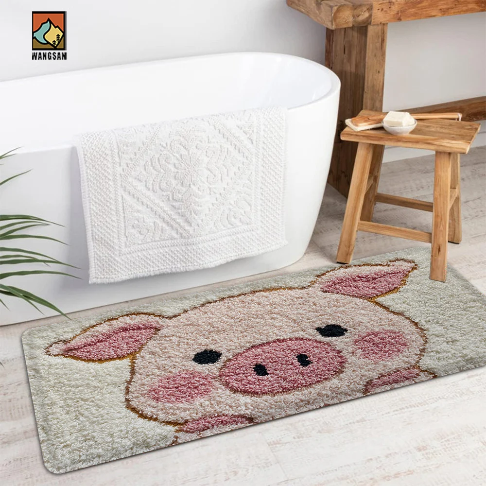 VIKAMA Soft And Cute Pink Blush Little Chubby Pig Door Mat, Water-Absorbing And Anti-Slip Bathroom Floor Mat, Home Decoration