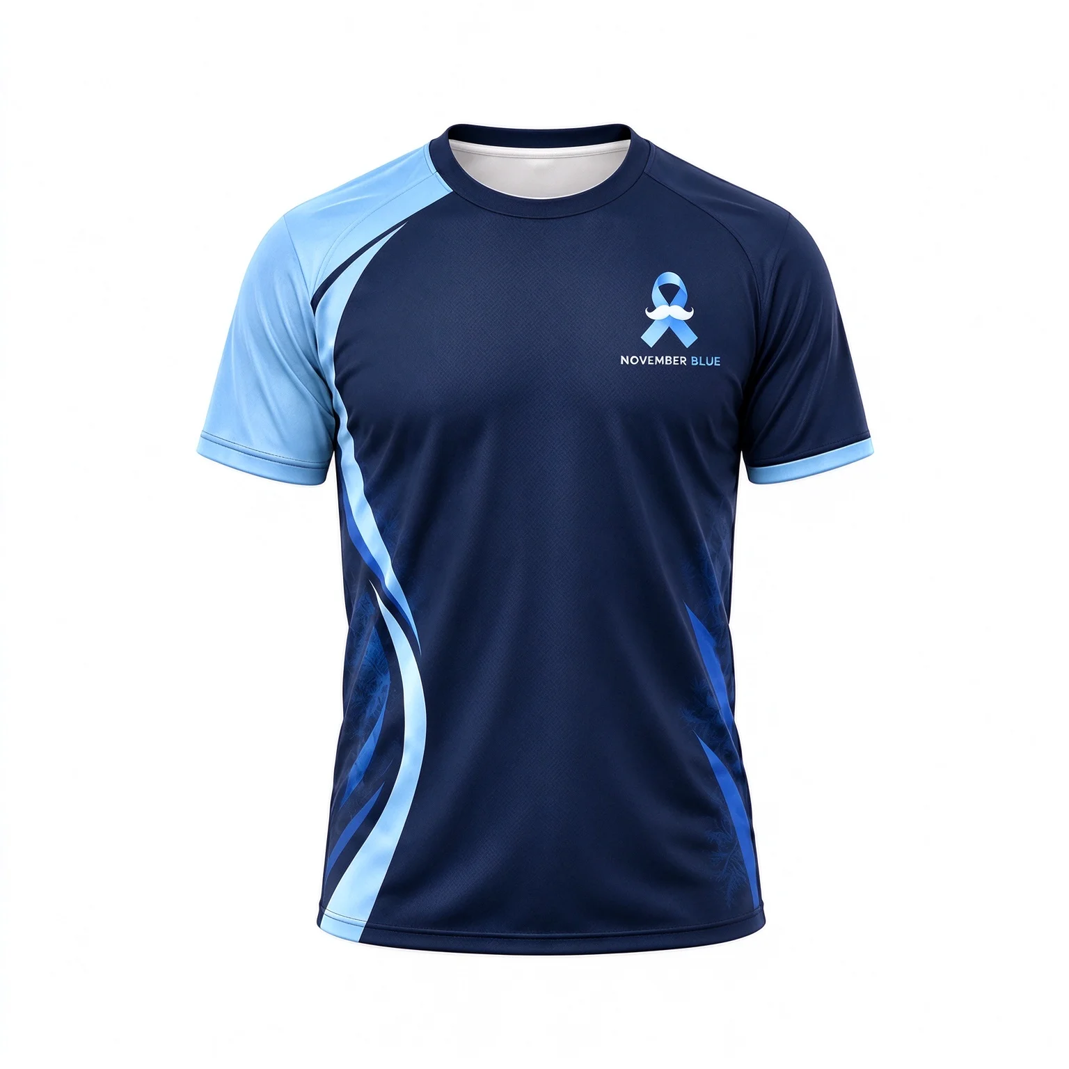 Men's November Blue Awareness Sports T-Shirt, Blue Ribbon Mustache Graphic Short Sleeve Athletic Tee for Men's Health Awareness