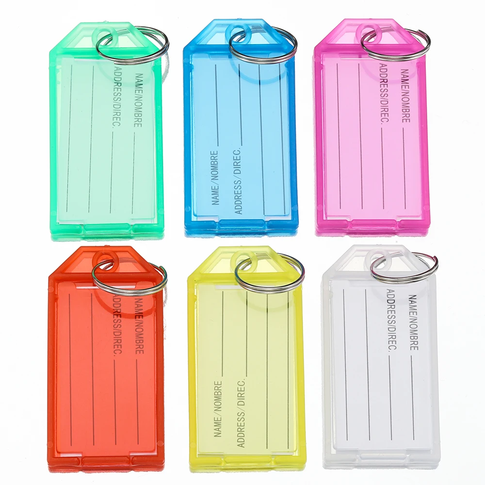 10pcs 30pcs Colorful Plastic Key Tags Flap Transparent Keychain Split Ring Double Sided Marking Plate Luggage Identification Tag