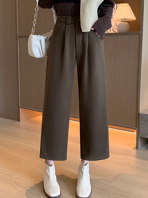 Slim Straight Leg Trousers High Waist Wide Leg Suit Pants Woolen Skinnier Version Autumn Winter New Sle Casual High Waist