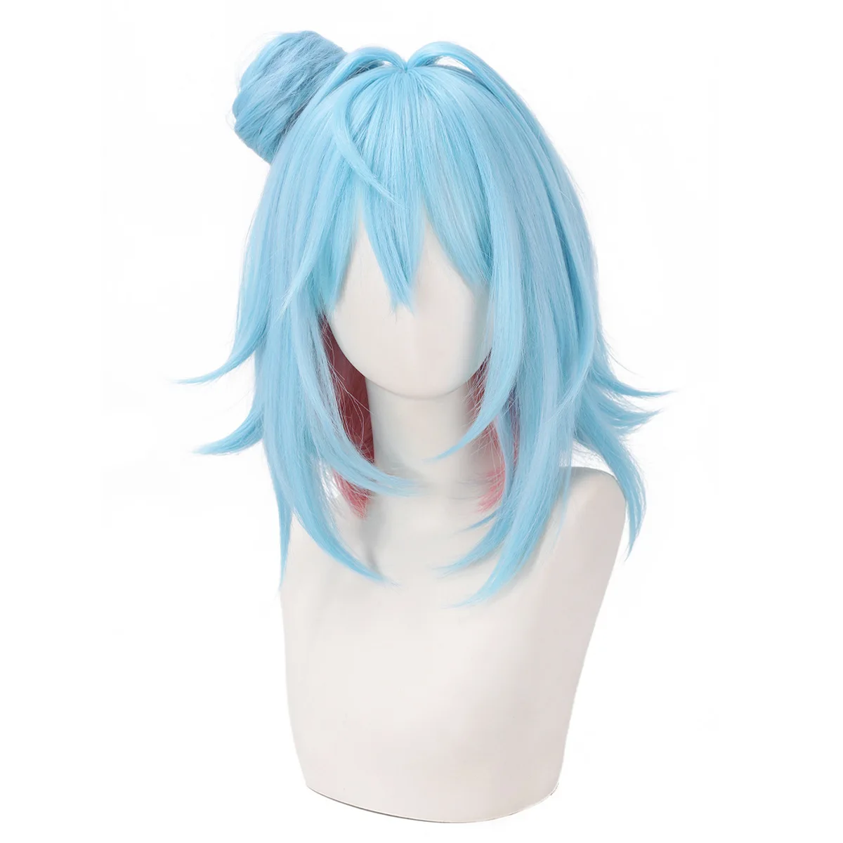 Qiao Cosplay Wig Blue‑Pink Gradient Split Hair Piece With Claw Clip Heat‑Resistant Synthetic Costume Wig