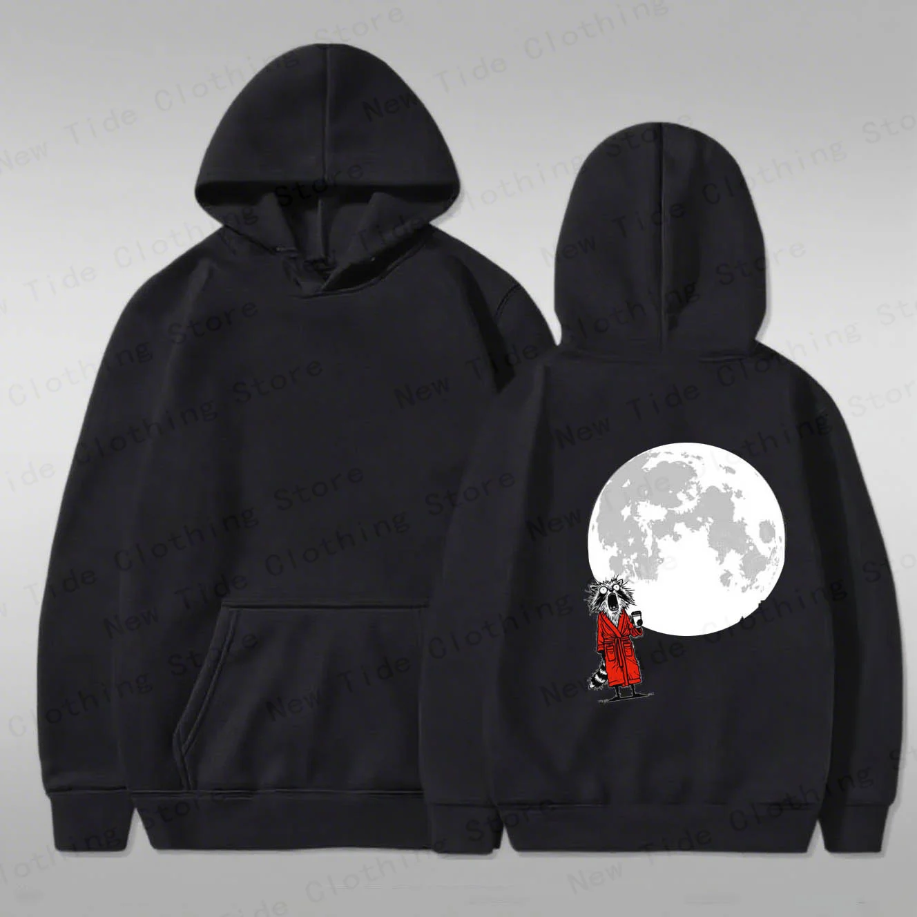 سترة بقلنسوة قطنية للرجال للخريف والشتاء تتميز بتصميم الراكون والرداء والقمر لمظهر الموضة الموسمية الرائعة