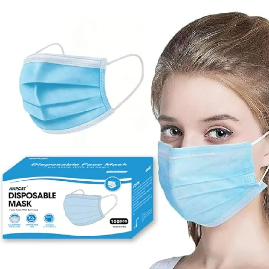

Blue Disposable Face Masks 100 Pack, 3-Ply Breathable Mask For Adults, Great For Outdoors, Home, Office, School