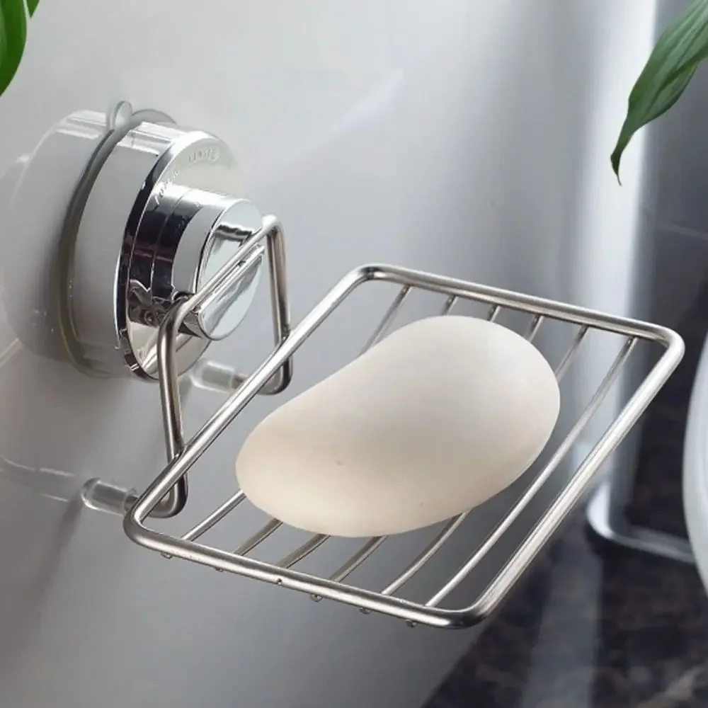 

Wall Mounted Vacuum Suction Cup Soap Dish No-Drilling Self Draining Bathroom Sponge Holder Stainless steel Heavy Duty Soap Tray