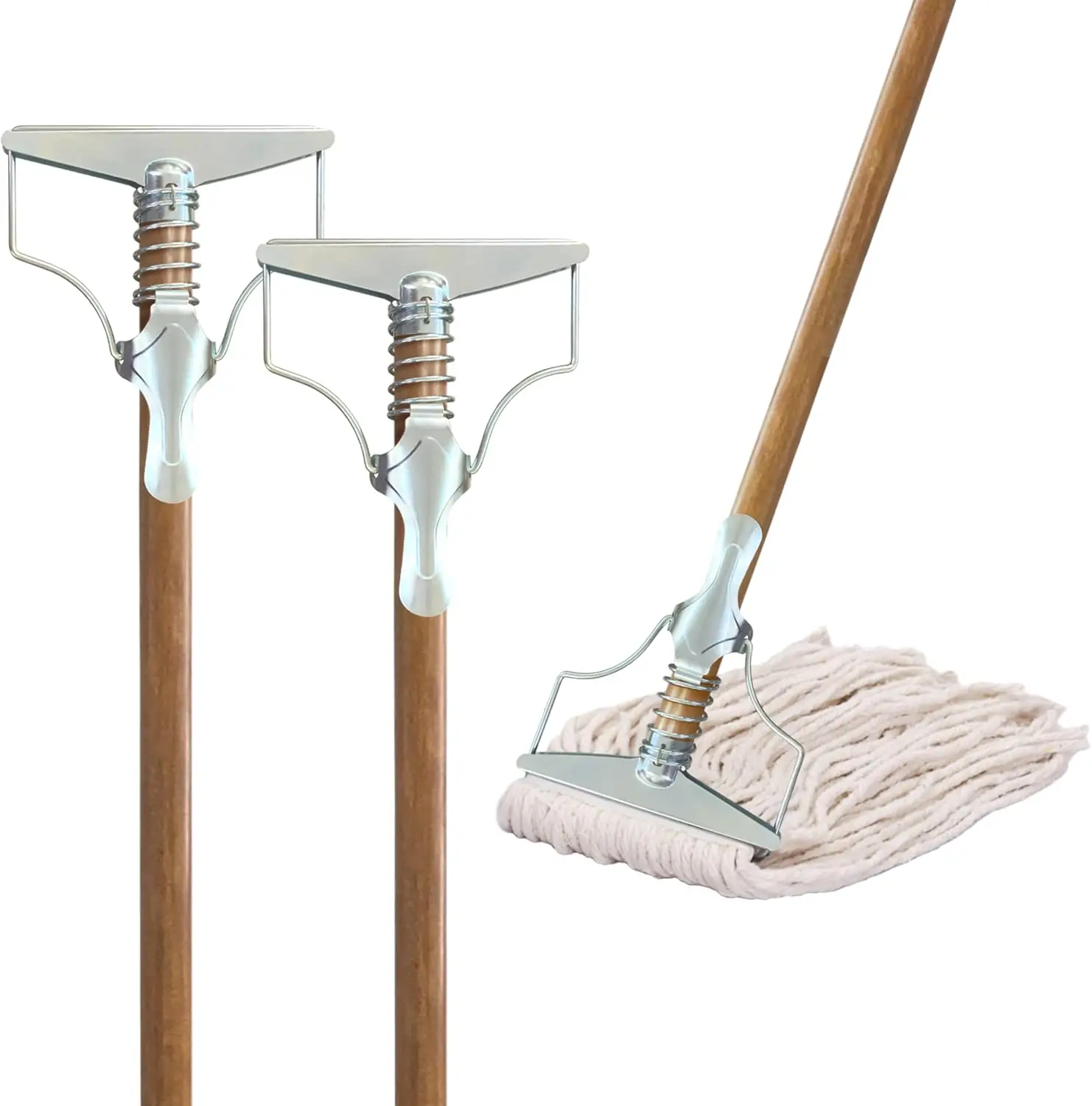 

59" Commercial Grade Mop Handle Pack of 2, Industrial Strength Wooden for Heavy Duty Floor Cleaning