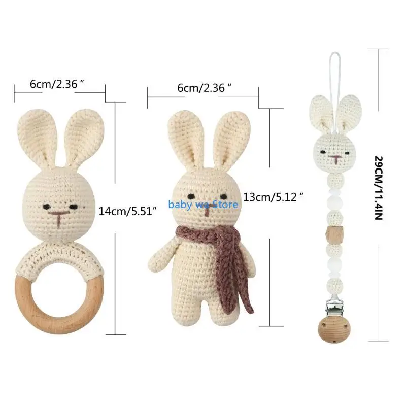 Baby Dummy Clip Teething Rattle Crochet Bunny Toy Rattle Infant Dummy Clip 4XBD