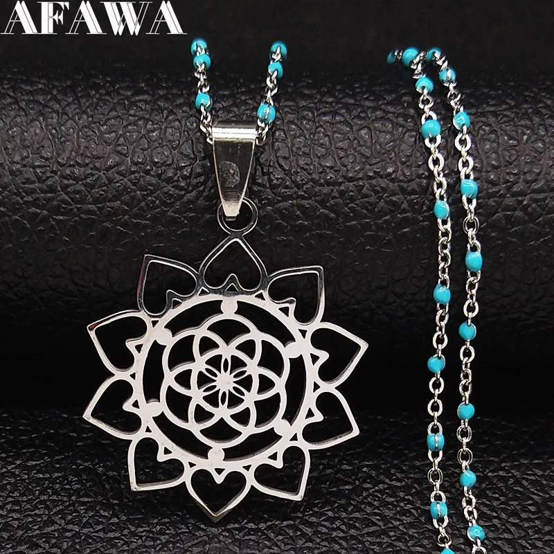 Flower of Life Stainless Steel Chain Necklace Women Silver Color Necklace Jewelry Joyas De Acero Inoxidable Para Mujer N1120S02