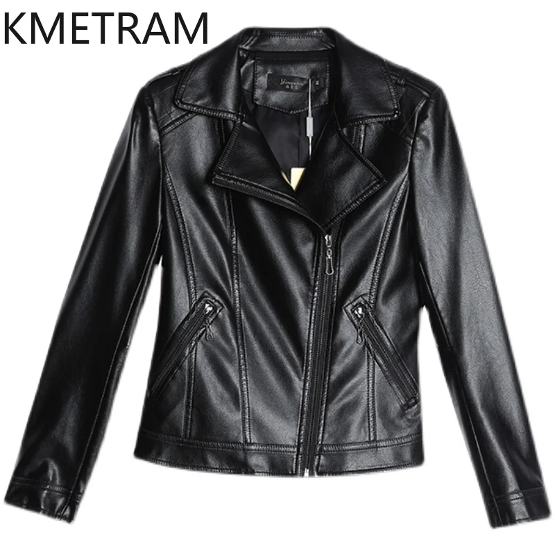 KMETRAM-Chaqueta de piel de oveja auténtica para mujer, abrigos cortos coreanos, ropa ajustada, primavera y otoño, 2024