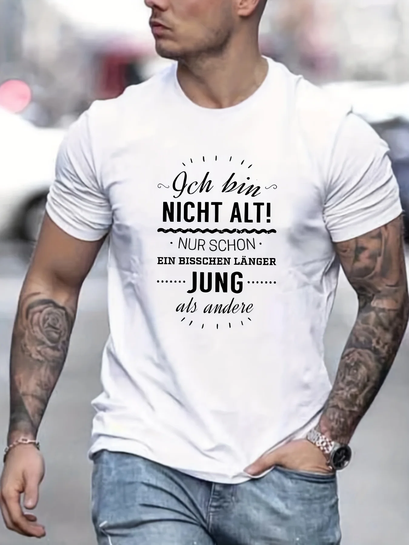 Trendy German Slogan Pattern Print Men\'s T-shirt Graphic Tee Men\'s Summer Clothes100% Cotton Men\'s Outfits Oversized T-Shirt