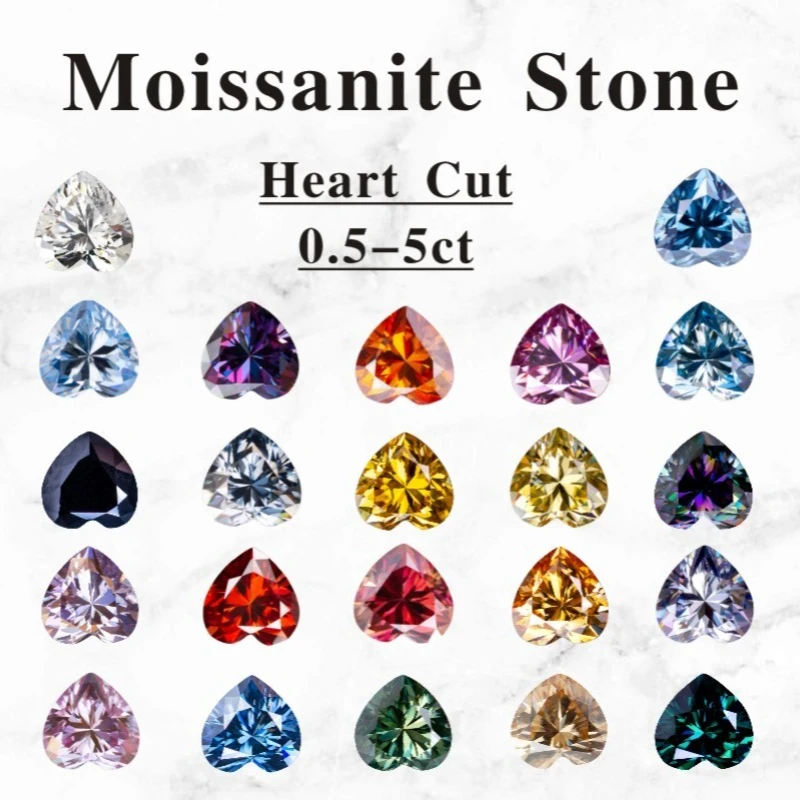 

New Moissanite Stone Heart Shape VVS1 Combination Chain Charms Beads with Certificate for Advanced Jewelry Making Materials