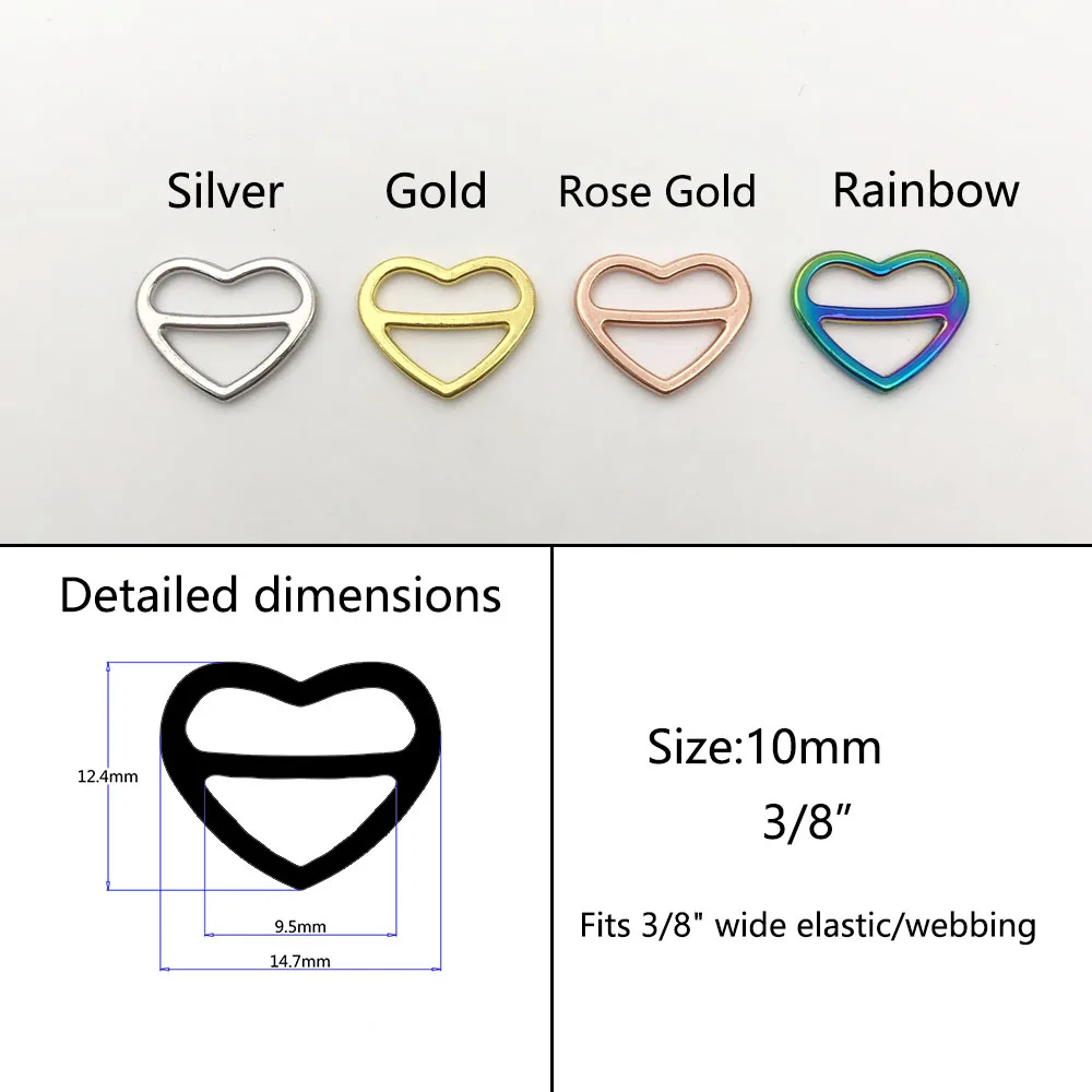 200Pcs/Lot Bra Rings And Sliders Heart Shape Lingerie Strap Adjusters Swimwear Accessory Metal Sewing Notions