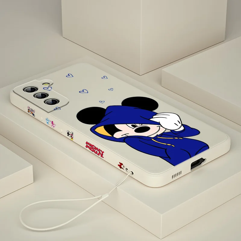 Disney Mickey Mouse For Samsung Galaxy S24 S23 S22 S21 S20 FE S10 Note 20 10 Ultra Lite Plus Liquid Left Rope Phone Case Capa