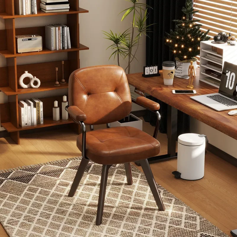 Retro Medieval Swivel Desk Chair Solid Wood Backrest Home Office Study Bedroom Light Luxury Ergonomic Computer Seat