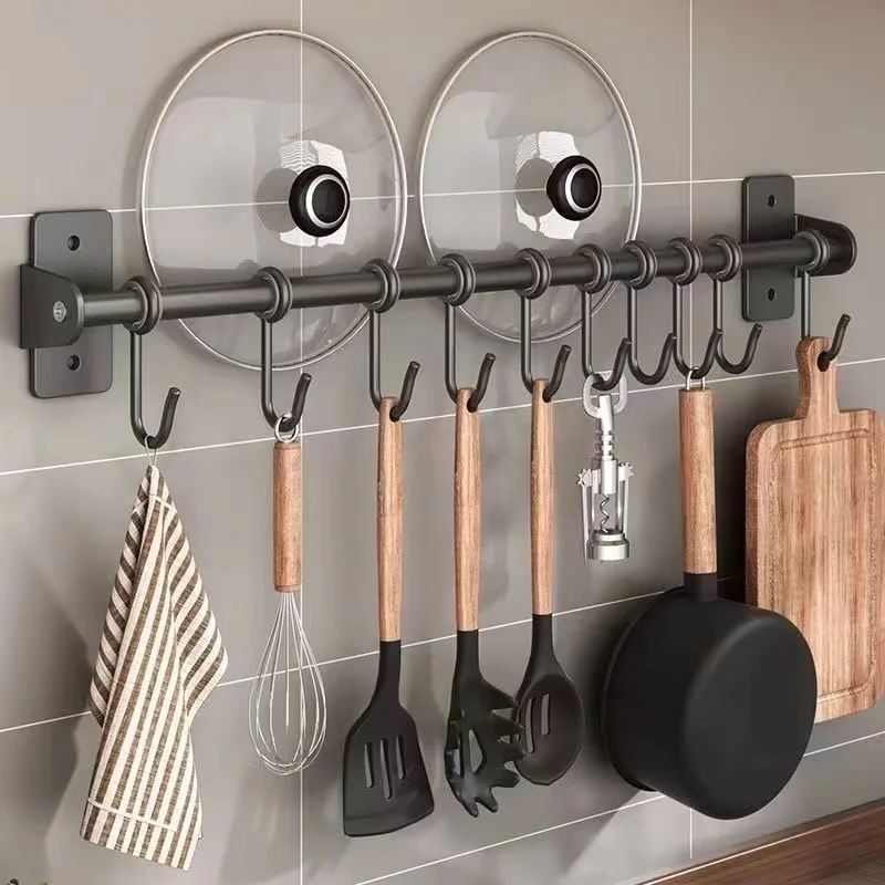 

Kitchen Utensil Rack Pots and Pans Hanging Rack Wall Mounted Stainless Steel Lid Cooking Utensil Hanger Sliding Hooks for Spoon