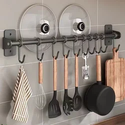 Kitchen Utensil Rack Pots and Pans Hanging Rack Wall Mounted Stainless Steel Lid Cooking Utensil Hanger Sliding Hooks for Spoon