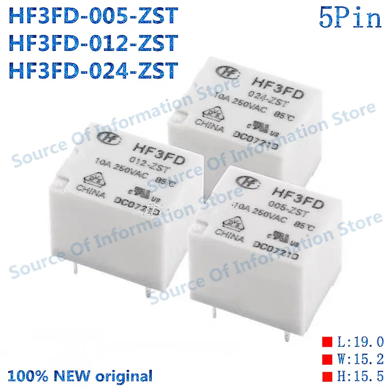 

10PCS HF3FD-005-ZST 5VDC HF3FD 012-ZST 12VDC HF3FD-024-ZST 24VDC 5Pin 10A Relay 100% New Original