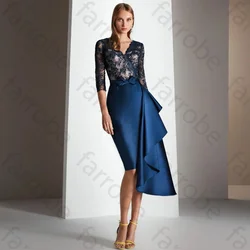 Customized Formal Lace Three Quarters Sleeves Mother Bridal Dress Knee Length Mother Prom Dresses Simple Sheath Vestido De Gala