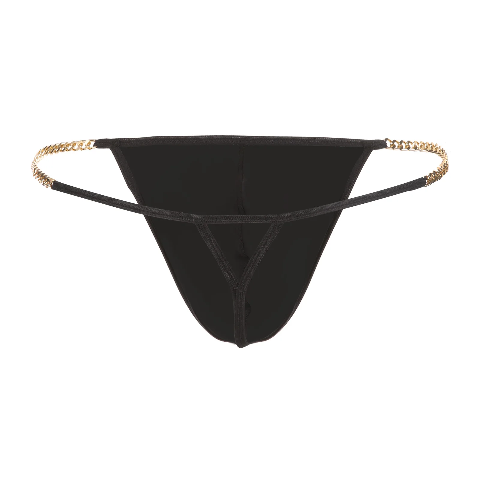 CLEVER-MENMODE Sexy Underwear Ice Silk Panties Thong G String Golden Chains Waistband Men\'s Ultra-thin tanga hombre Underpants