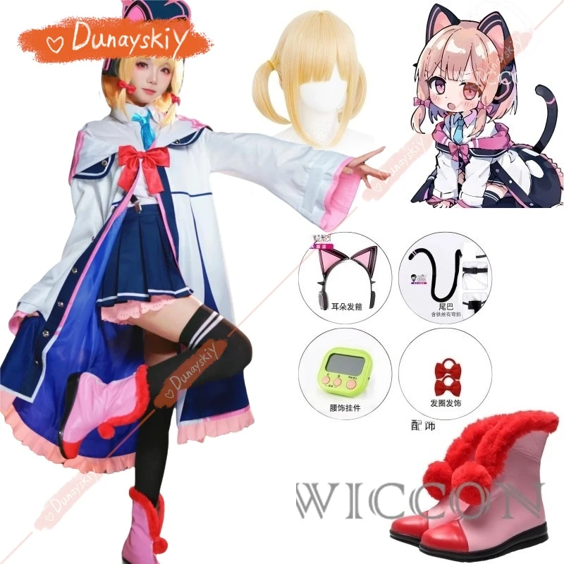 Blue Archive Saiba Momoi Cosplay Costume with Ear Headdress and Tail Girl Hoodie Jacket Coat Halloween Party Carnival Outfit Wig