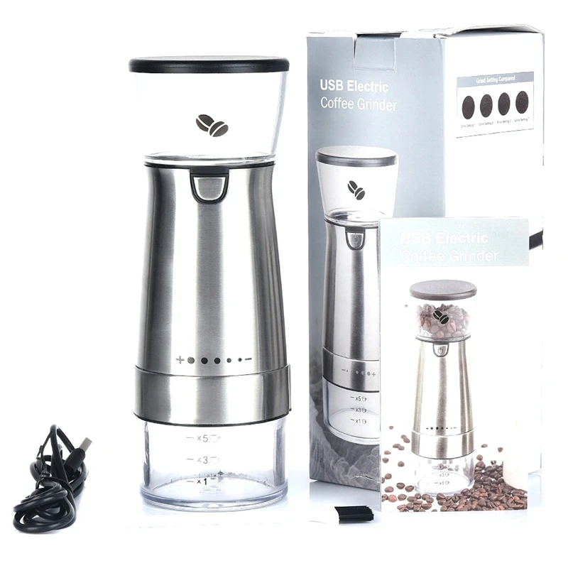 

Retail Electric Coffee Grinder Stainless Steel Adjustable Coffee Bean Mill Machine Kitchen Tools With Brush