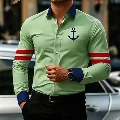 Men's Long Sleeve Shirt Digital Printed Casual Top Trendy Versatile Spring And Autumn Fashion Men's Shirt